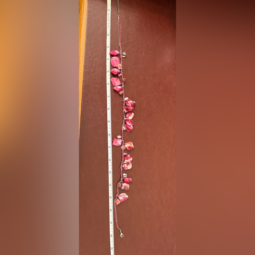 Pink “sea glass” and silver chain necklace